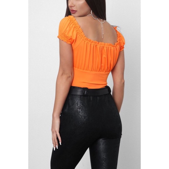 Neon/Orange ruffle scrunched victorian bodysuit - Picture 3 of 4